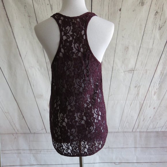 Wilfred Plum Silk Trim Racerback Floral Lace Sheer Mesh Tank Top - Size X Small - Picture 4 of 6